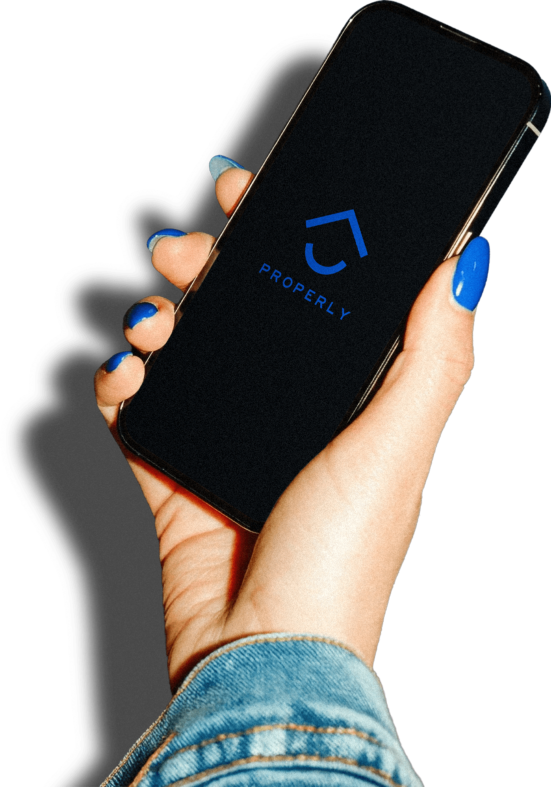 Hand holding a phone with the Properly app open